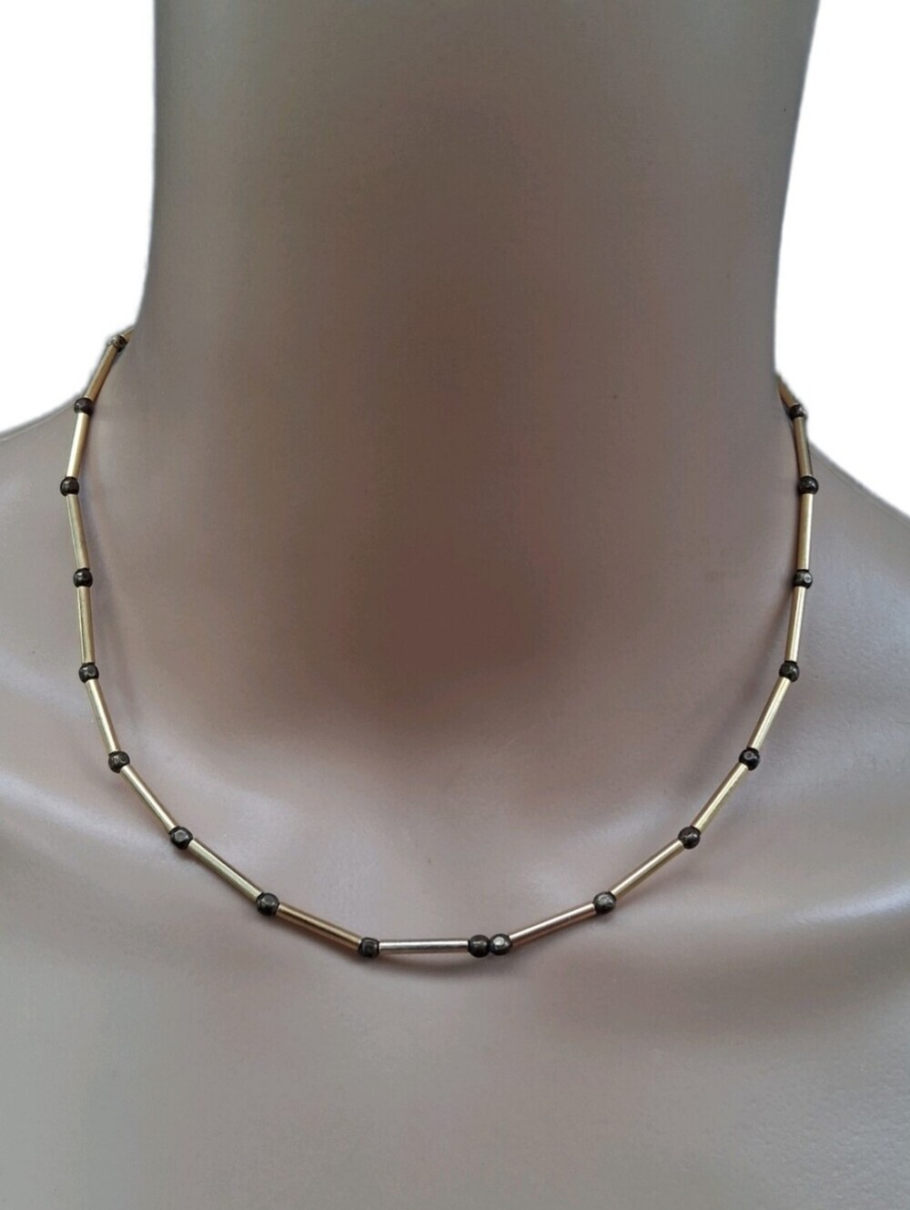 Vintage Kenneth Jay Lane Gold Tone Bar Tube Minimalist Choker Necklace